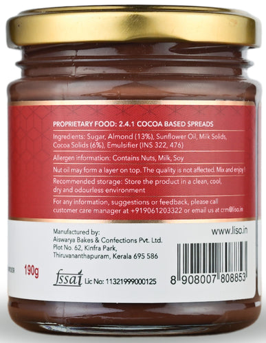 Almond Spread | Belgian Cocoa Powder | More Almonds | Slow Roasted | 100% Vegetarian with No Palm Oil | Cold Processed | Small Batches